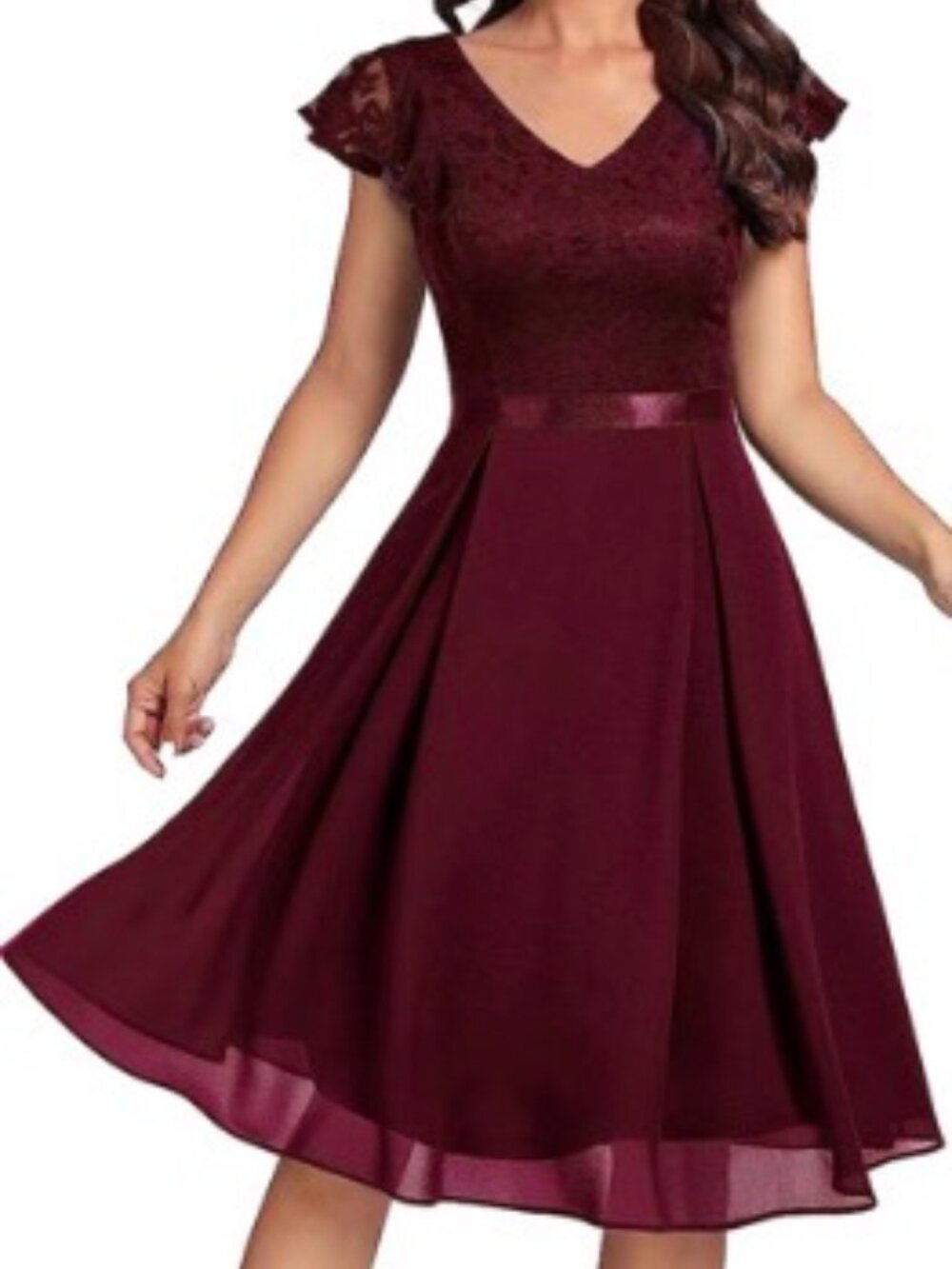 NWT Michele Laperle Lace and Chiffon Fit & Flare Mini Dress in Red Wine. Sz 6/8